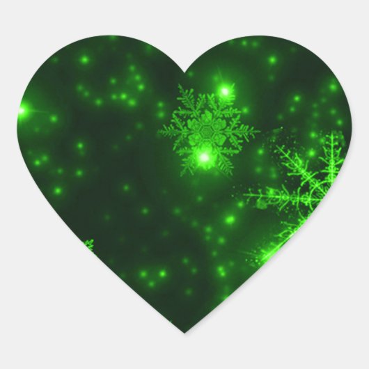 Schneeflocken mit grünem Hintergrund Herz-Aufkleber (Vorderseite)
