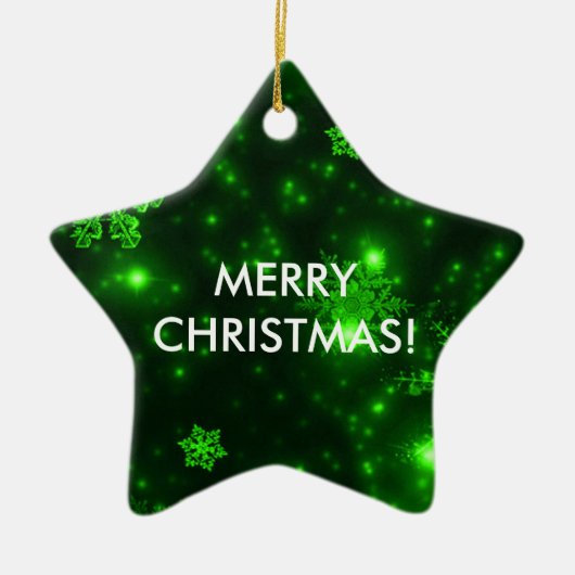 Schneeflocken mit Grünem Hintergrund Keramik Ornament (Vorne)