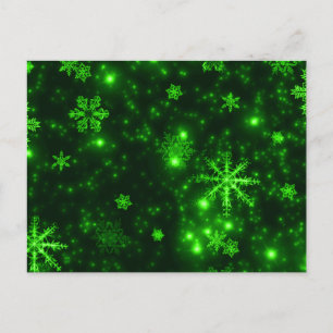 Schneeflocken mit grünem Hintergrund Postkarte