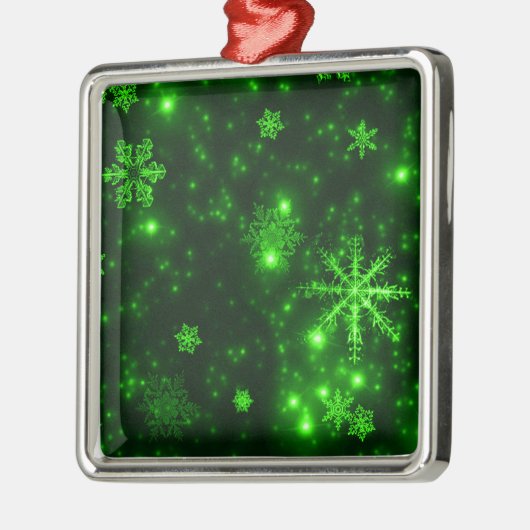 Schneeflocken mit grünem Hintergrund Silbernes Ornament (Links)