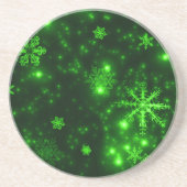 Schneeflocken mit grünem Hintergrund Untersetzer (Vorne)