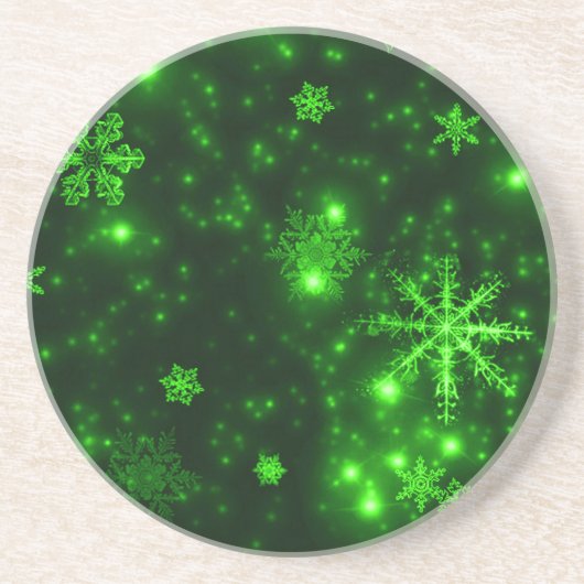 Schneeflocken mit grünem Hintergrund Untersetzer (Vorne)