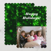 Schneeflocken mit grüner Hintergrundflachkarte Feiertagskarte (Vorne/Hinten)