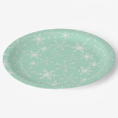 Schneeflocken mit hellgrünem Hintergrund Pappteller (Schrägansicht)