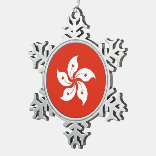 Schneeflocken mit Hongkonger Flagge Schneeflocken Zinn-Ornament (Rechts)