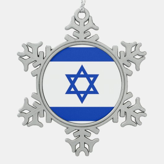 Schneeflocken mit israelischer Flagge Schneeflocken Zinn-Ornament (Vorderseite)