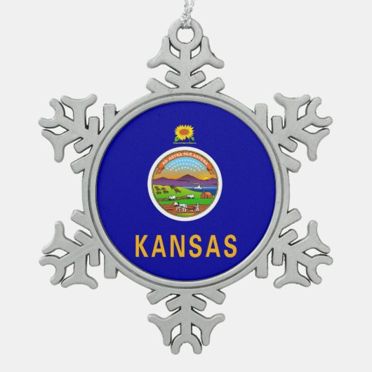 Schneeflocken mit Kansas Flag Zinn-Ornament (Vorderseite)