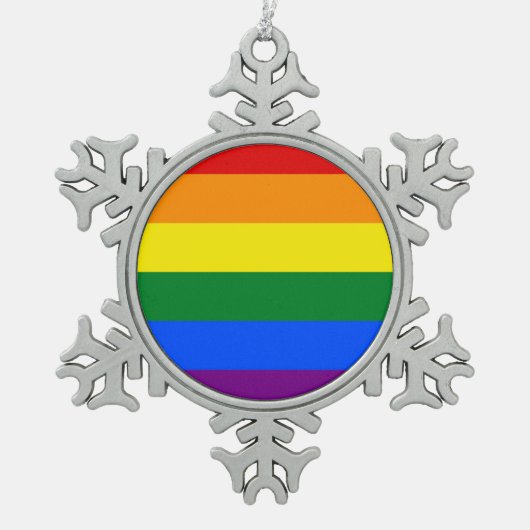 Schneeflocken mit LGBT-Flagge Zinn-Ornament (Vorderseite)