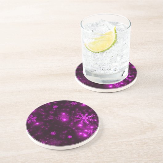 Schneeflocken mit Lila Hintergrund Sandstein Untersetzer (Seite)