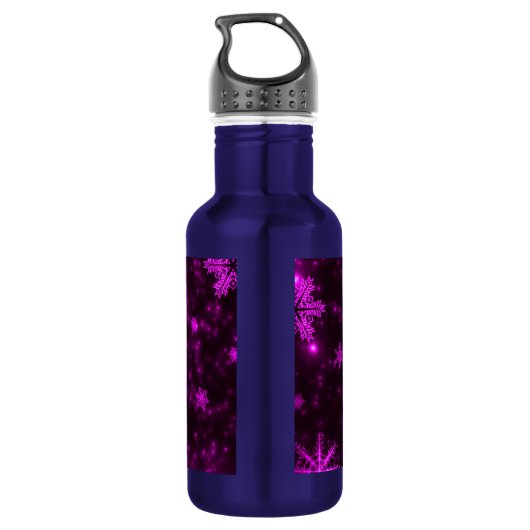 Schneeflocken mit lila Hintergrund Trinkflasche (Rückseite)