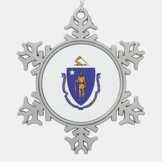 Schneeflocken mit Massachusetts-Fahne Zinn-Ornament (Vorderseite)