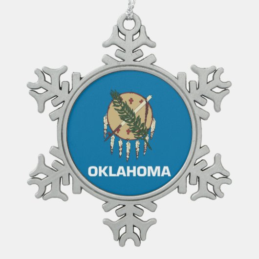 Schneeflocken mit Oklahoma Flag Zinn-Ornament (Vorderseite)