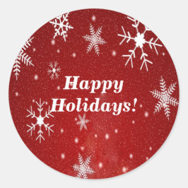 Schneeflocken mit rotem Hintergrund Runder Aufkleber