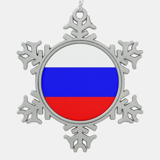 Schneeflocken mit Russland-Flagge Schneeflocken Zinn-Ornament (Vorderseite)