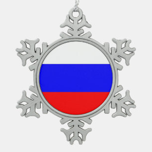 Schneeflocken mit Russland-Flagge Zinn-Ornament