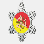 Schneeflocken mit Sizilienflagge Schneeflocken Zinn-Ornament (Rechts)