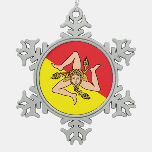 Schneeflocken mit Sizilienflagge Schneeflocken Zinn-Ornament (Vorderseite)