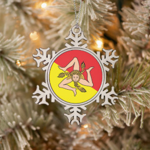 Schneeflocken mit Sizilienflagge Zinn-Ornament