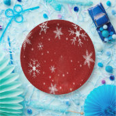 Schneeflocken mit Tellern aus dem Roten Hintergrun Pappteller (Party)