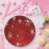 Schneeflocken mit Tellern aus dem Roten Hintergrun Pappteller (Party)