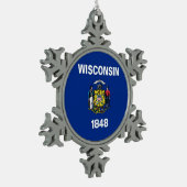 Schneeflocken mit Wisconsin-Fahne Schneeflocken Zinn-Ornament (Links)