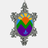 Schneeflocken mit Zwergfedern Zinn-Ornament (Links)