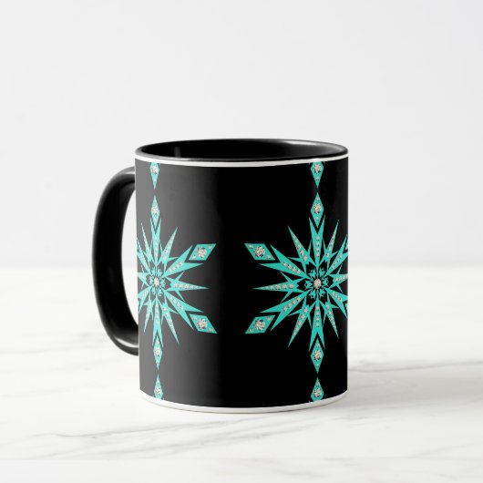 Schneeflocken Mitte des Jahrhunderts türkisfarben Tasse (Vorderseite Links)