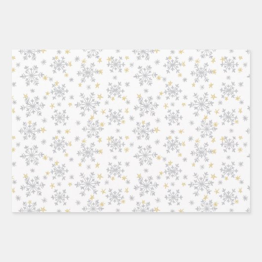 Schneeflocken - Mitternachtsblau, weiß, silbergrau Geschenkpapier Set (Vorderseite 2)