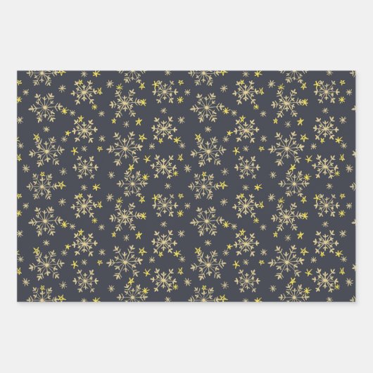 Schneeflocken - Mitternachtsblau, weiß, silbergrau Geschenkpapier Set (Vorderseite)