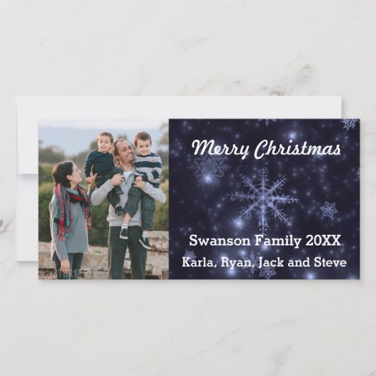 Schneeflocken Mitternachtsblauer Hintergrundbild-K Feiertagskarte (Vorderseite)