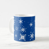 Schneeflocken Mix Geometrie Blau Kaffeetasse (Vorderseite Links)