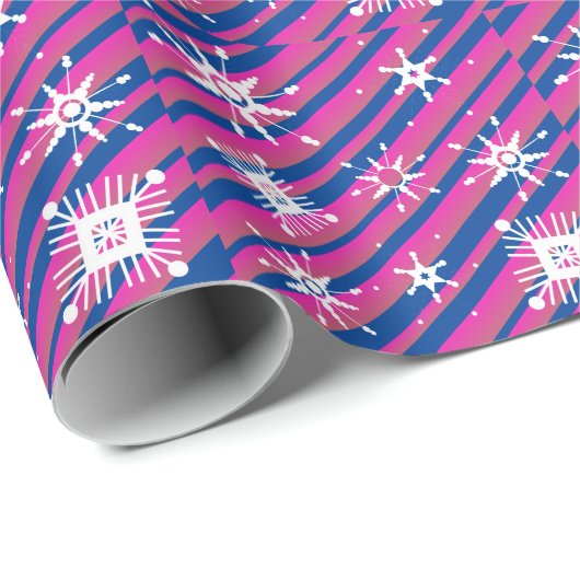 Schneeflocken Mix Geometrie Blau Rosa Geschenkpapier (Rolleneckpunkt)