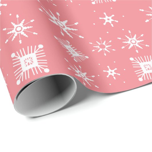 Schneeflocken Mix geometrisch rosa Geschenkpapier (Rolleneckpunkt)
