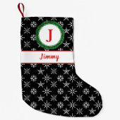 Schneeflocken-Monogramm - Ihr Name Schwarz/Weiß Kleiner Weihnachtsstrumpf (Vorderseite)