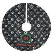 Schneeflocken-Monogramm - Ihr Name Schwarz/Weiß Polyester Weihnachtsbaumdecke (Vorderseite)