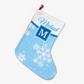 Schneeflocken / Monogramm / Ihr Name und Ihre Farb Großer Weihnachtsstrumpf (Vorderansicht (hängend))