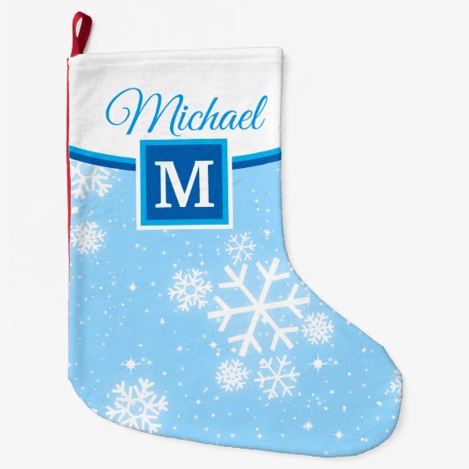 Schneeflocken / Monogramm / Ihr Name und Ihre Farb Großer Weihnachtsstrumpf (Vorderseite)