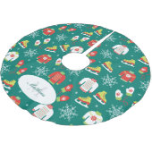 Schneeflocken Muster Aquamarin Monogram Familienwe Polyester Weihnachtsbaumdecke (Schrägansicht)