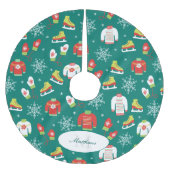 Schneeflocken Muster Aquamarin Monogram Familienwe Polyester Weihnachtsbaumdecke (Vorderseite)