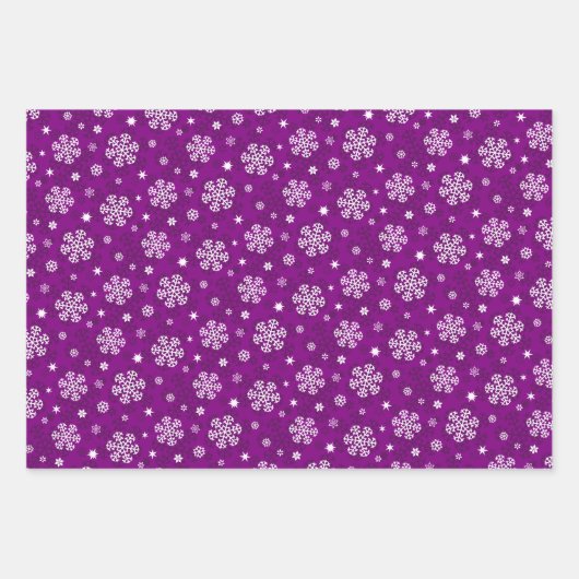 Schneeflocken Muster auf Lila Geschenkpapier Set (Vorderseite 3)