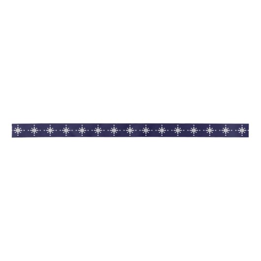 Schneeflocken-Muster auf Navy Blue Christmas Satinband (Vorderseite)