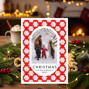 Schneeflocken-Muster-Familien-Weihnachtsfoto Feiertagskarte