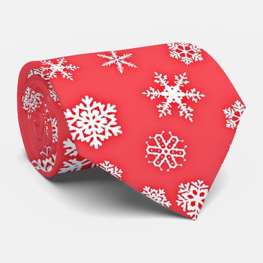 Schneeflocken Muster im roten Hintergrund Krawatte (Gerollt)