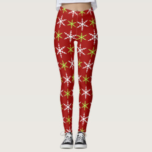 Schneeflocken-Muster in Grün und Weiß Leggings