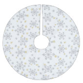 Schneeflocken Muster - Silber & Gold auf Weiß Polyester Weihnachtsbaumdecke (Vorderseite)
