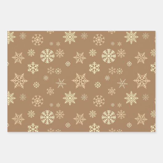 Schneeflocken Nahtloses Muster Licht Braun Weihnac Geschenkpapier Set (Vorderseite)