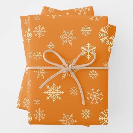 Schneeflocken Nahtloses Muster Orange Weihnachten Geschenkpapier Set (Beispiel)