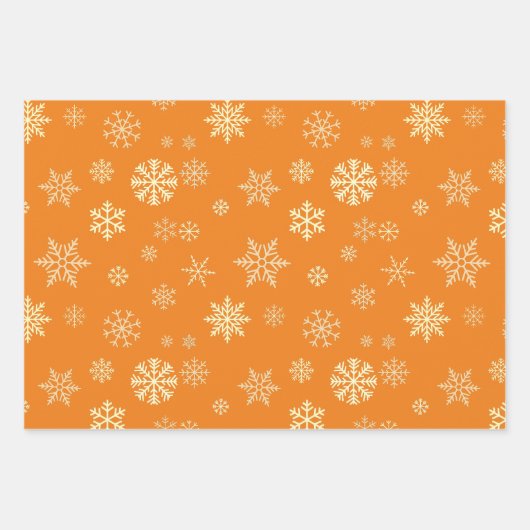 Schneeflocken Nahtloses Muster Orange Weihnachten Geschenkpapier Set (Vorderseite)