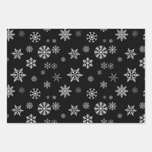Schneeflocken Nahtloses Muster Schwarze Weihnachte Geschenkpapier Set (Vorderseite 2)