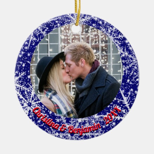 Schneeflocken, Name, Jahreszahl #, 2 Fotos Keramik Ornament (Vorne)